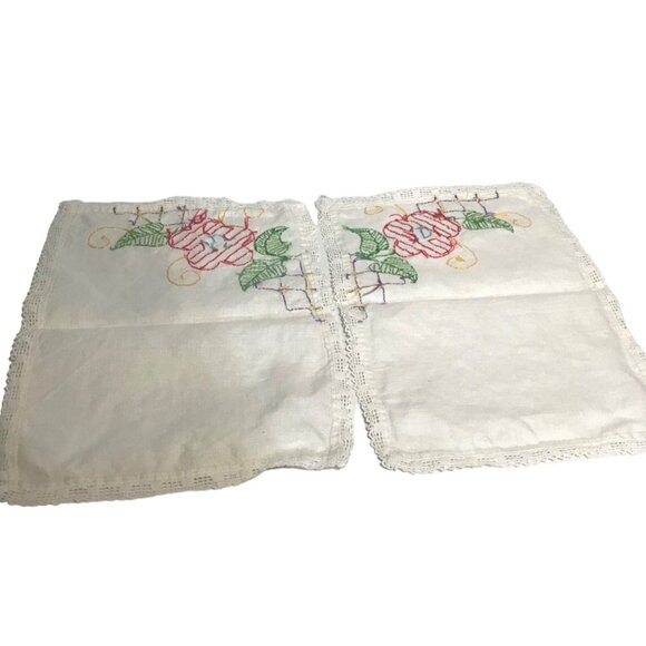 Vintage Hand-Embroidered Floral Linen Doilies Set Of 3 - Picture 4 of 9